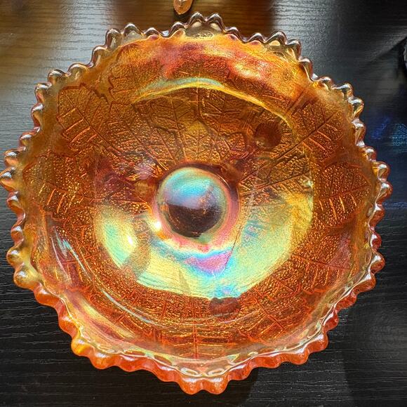 Vtg Lot of 4 Fenton "Leaf Tiers" Bowls Footed Carnival Glass Marigold Berry Bowl - Picture 7 of 9